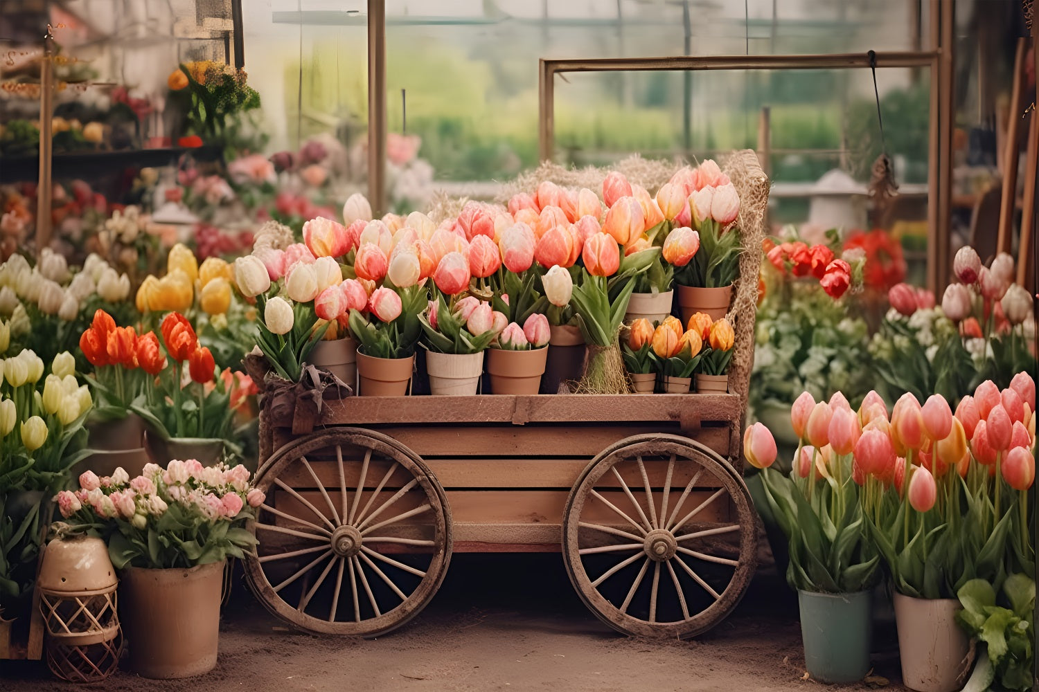 Spring Backdrop Photography Tulip Cart Rustic Market Backdrop LXX1-60