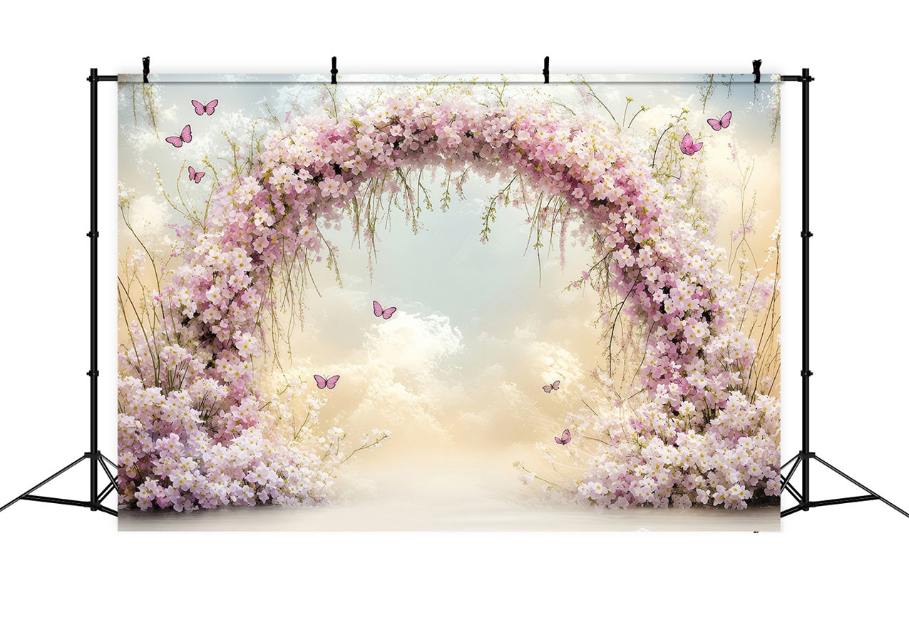 Spring Photography Backdrop Blossoming Pink Archway Butterflies Backdrop LXX1-62