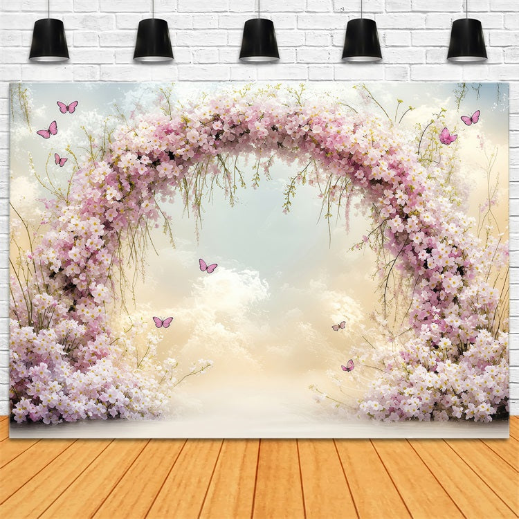 Spring Photography Backdrop Blossoming Pink Archway Butterflies Backdrop LXX1-62