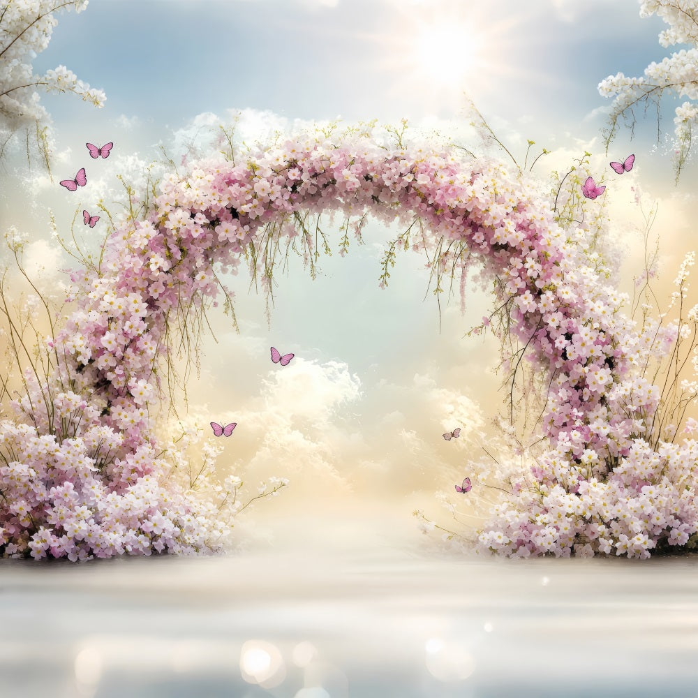 Spring Photography Backdrop Blossoming Pink Archway Butterflies Backdrop LXX1-62