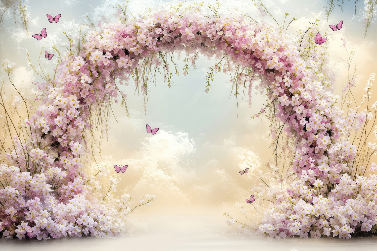 Spring Photography Backdrop Blossoming Pink Archway Butterflies Backdrop LXX1-62