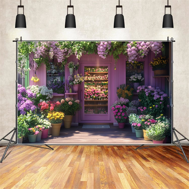 Backdrop Spring Purple Blooming Shop Entrance Backdrop LXX1-64