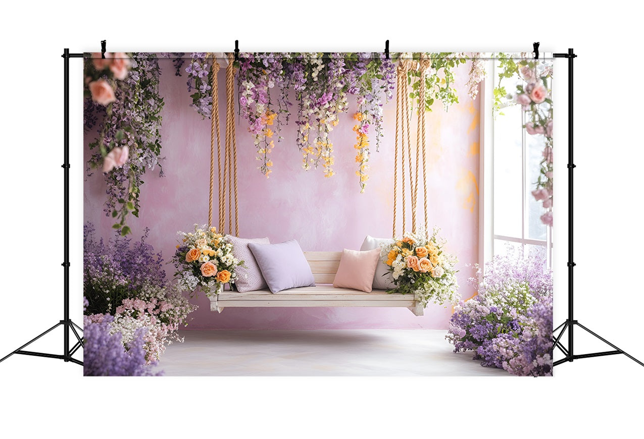 Spring Photo Backdrop Ideas Purple Floral Swing Blooms Backdrop LXX1-66