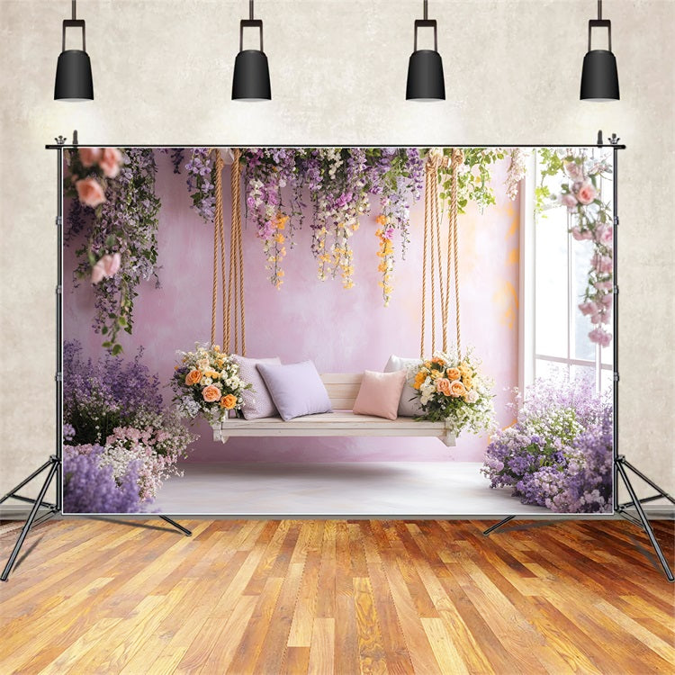 Spring Photo Backdrop Ideas Purple Floral Swing Blooms Backdrop LXX1-66