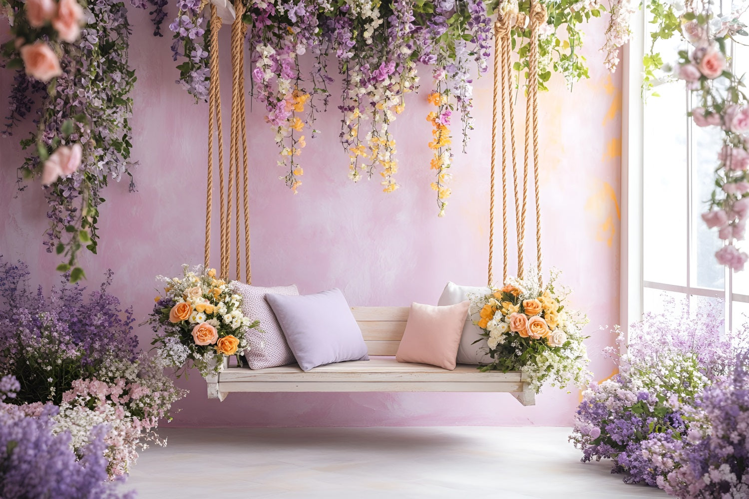 Spring Photo Backdrop Ideas Purple Floral Swing Blooms Backdrop LXX1-66