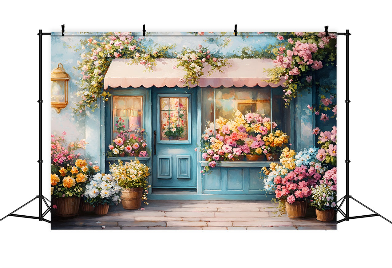 Spring Picture Backdrop Blue Door Floral Blooming Backdrop LXX1-67