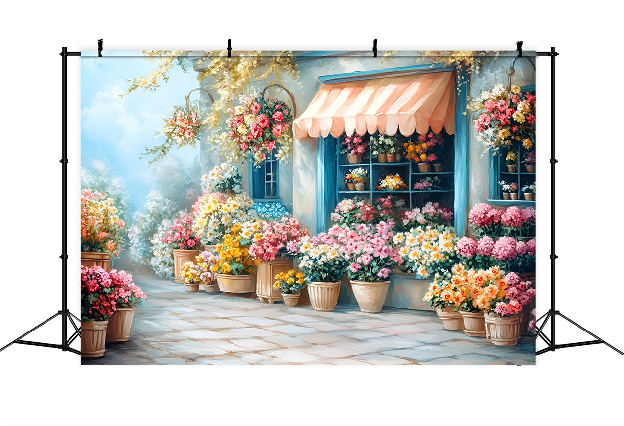 Photography Spring Backdrops Blue Cottage Flower Shopfront Backdrop LXX1-68