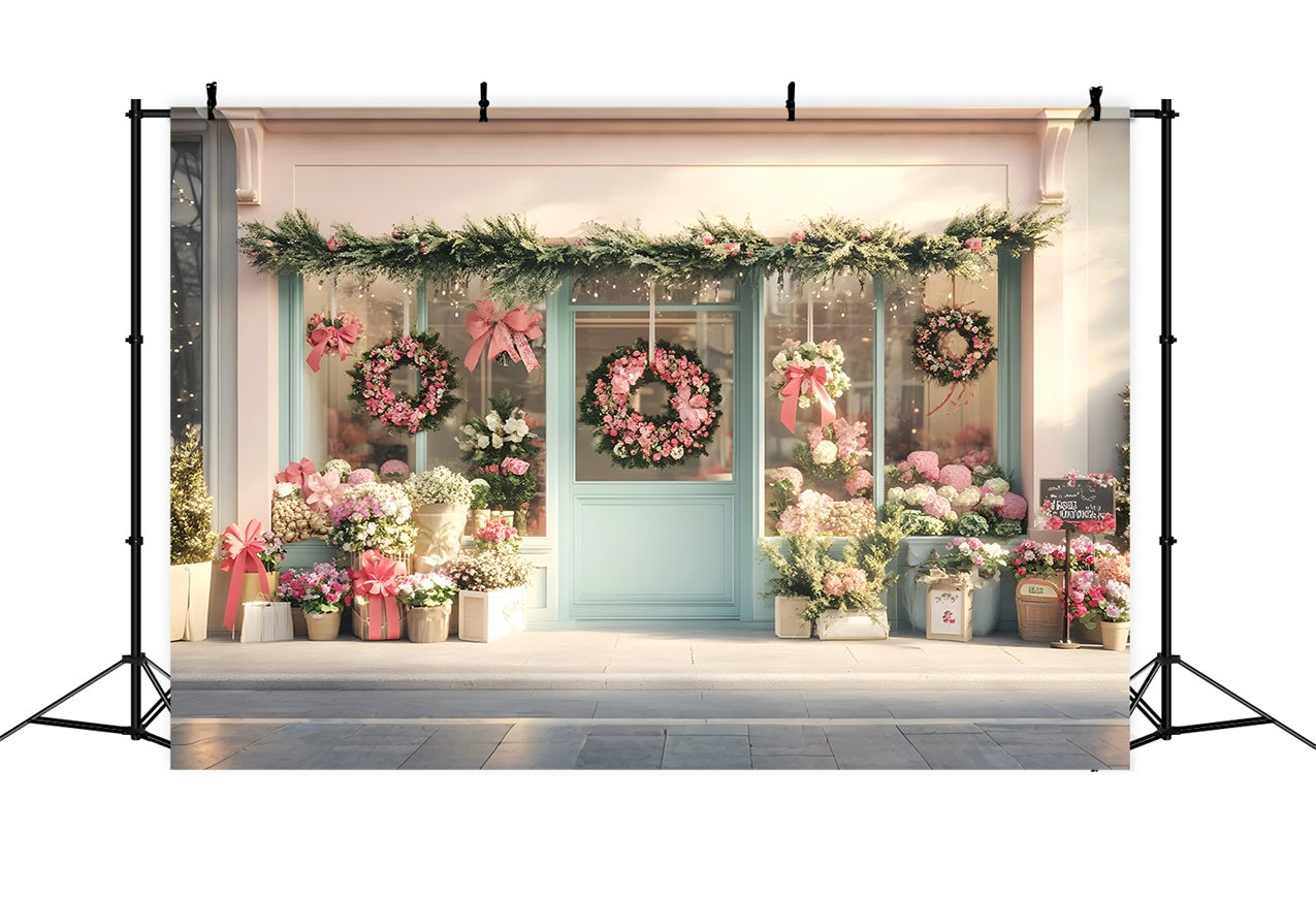 Spring Picture Backdrops Pastel Wreath Cottage Front Backdrop LXX1-69