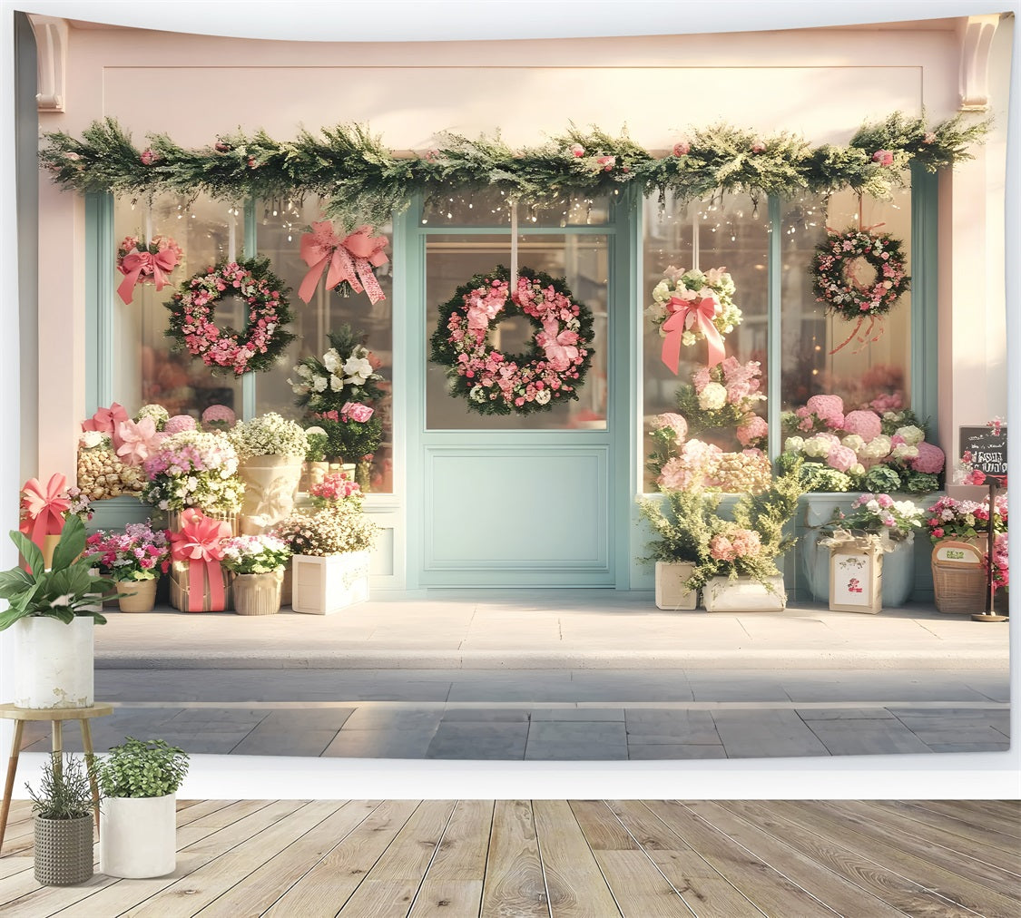 Spring Picture Backdrops Pastel Wreath Cottage Front Backdrop LXX1-69