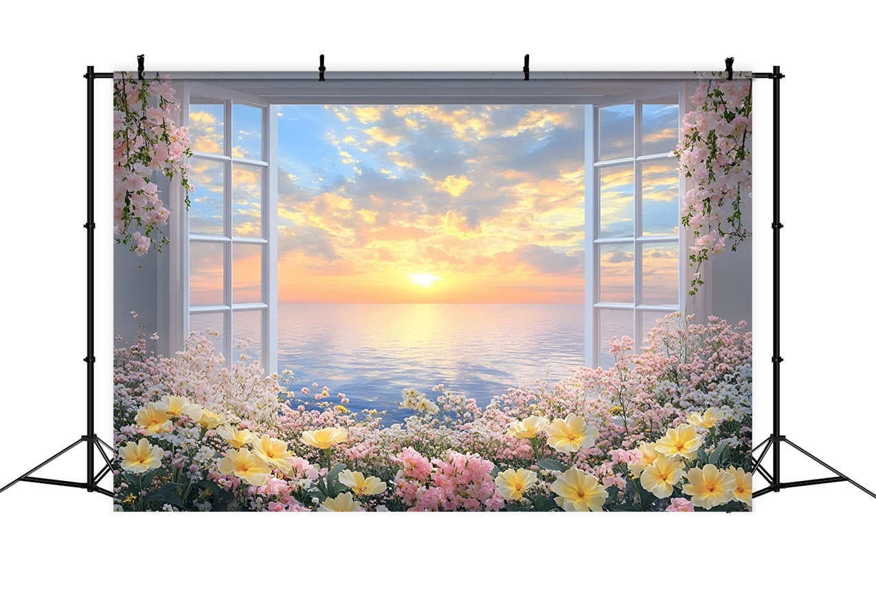 Spring Backdrops Photography Floral Window View Sunset Backdrop LXX1-71