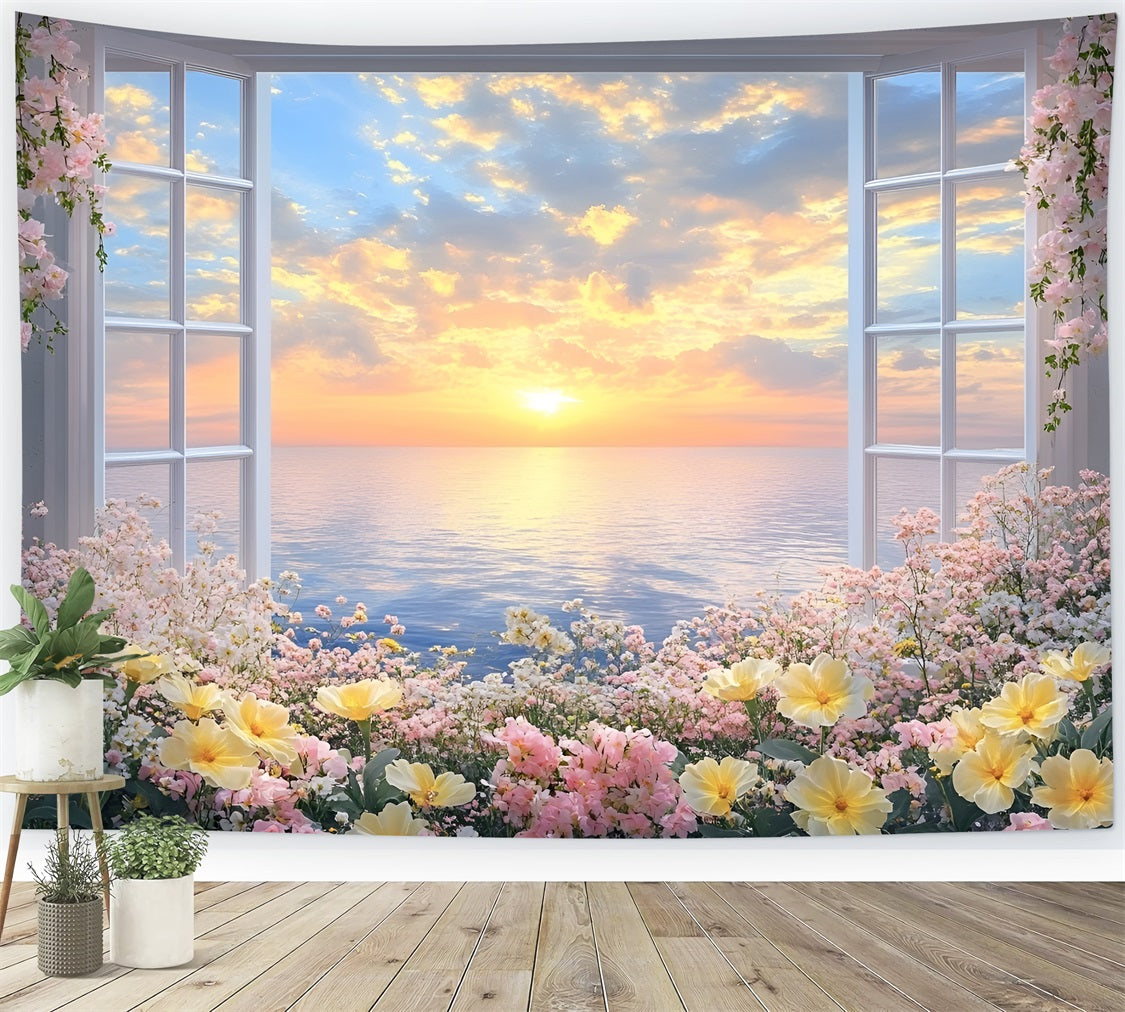 Spring Backdrops Photography Floral Window View Sunset Backdrop LXX1-71