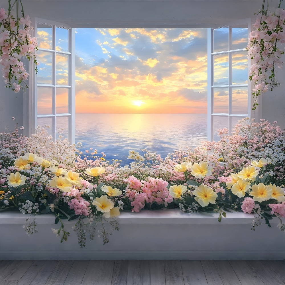 Spring Backdrops Photography Floral Window View Sunset Backdrop LXX1-71