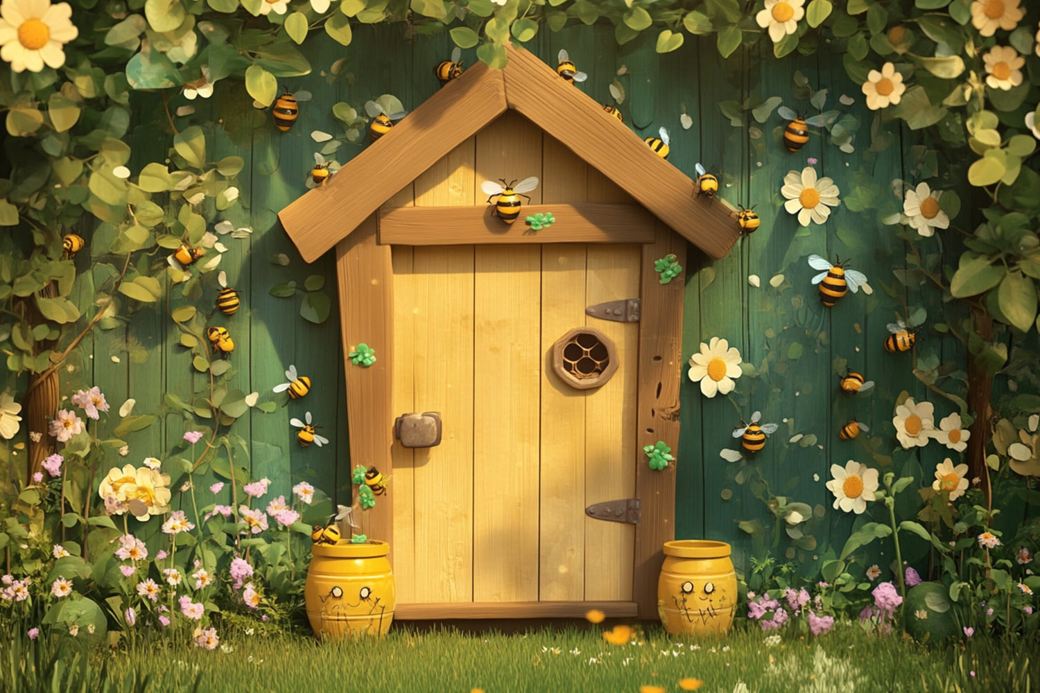 Photo Backdrop Spring Cottage Floral Bee Backdrop LXX1-73