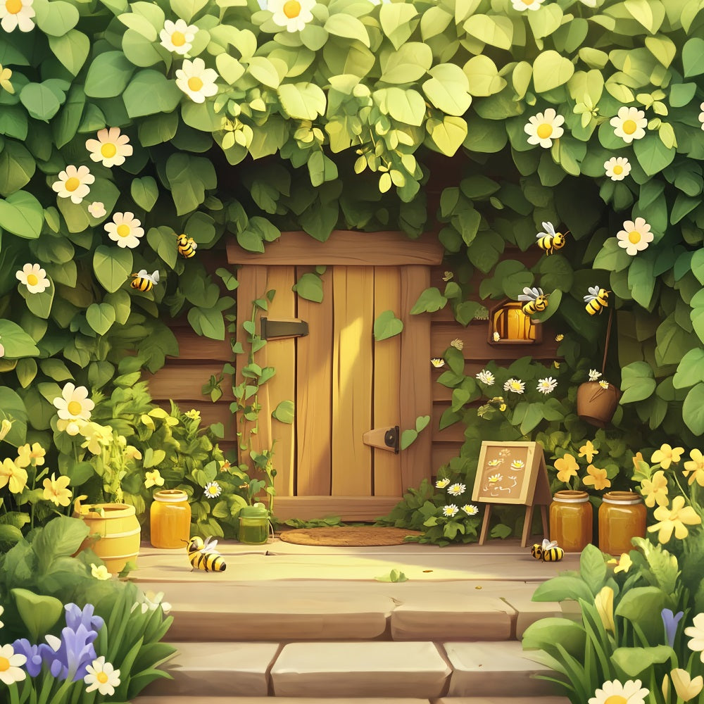 Springtime Backdrops Cottage Door Ivy Daisies Backdrop LXX1-74