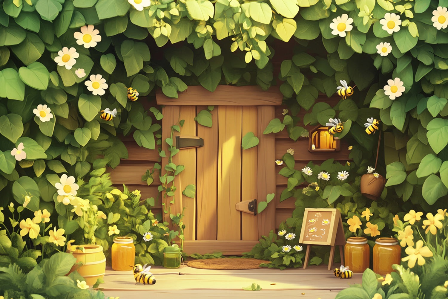 Springtime Backdrops Cottage Door Ivy Daisies Backdrop LXX1-74