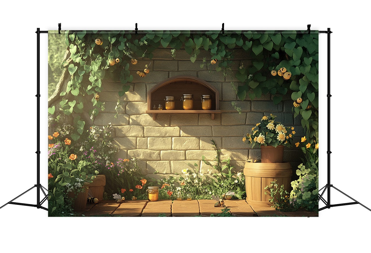 Photography Spring Backdrop Honey Shelf Floral Brick Backdrop LXX1-75