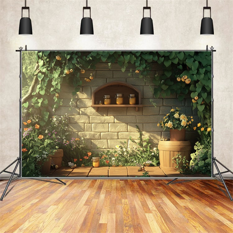 Photography Spring Backdrop Honey Shelf Floral Brick Backdrop LXX1-75