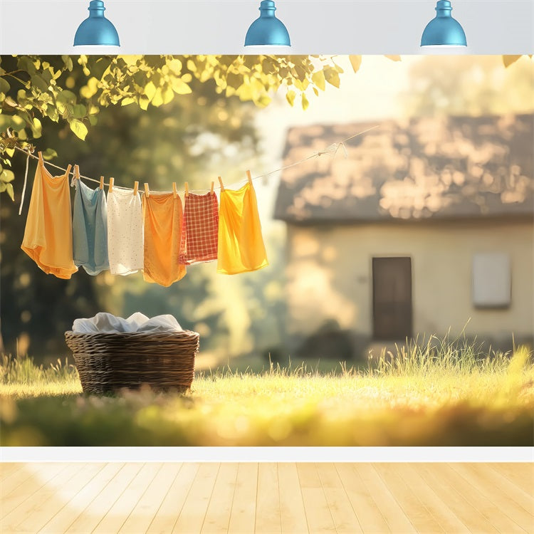 Spring Photoshoot Backdrop Rustic Clothesline Sunlit Meadow Backdrop LXX1-78