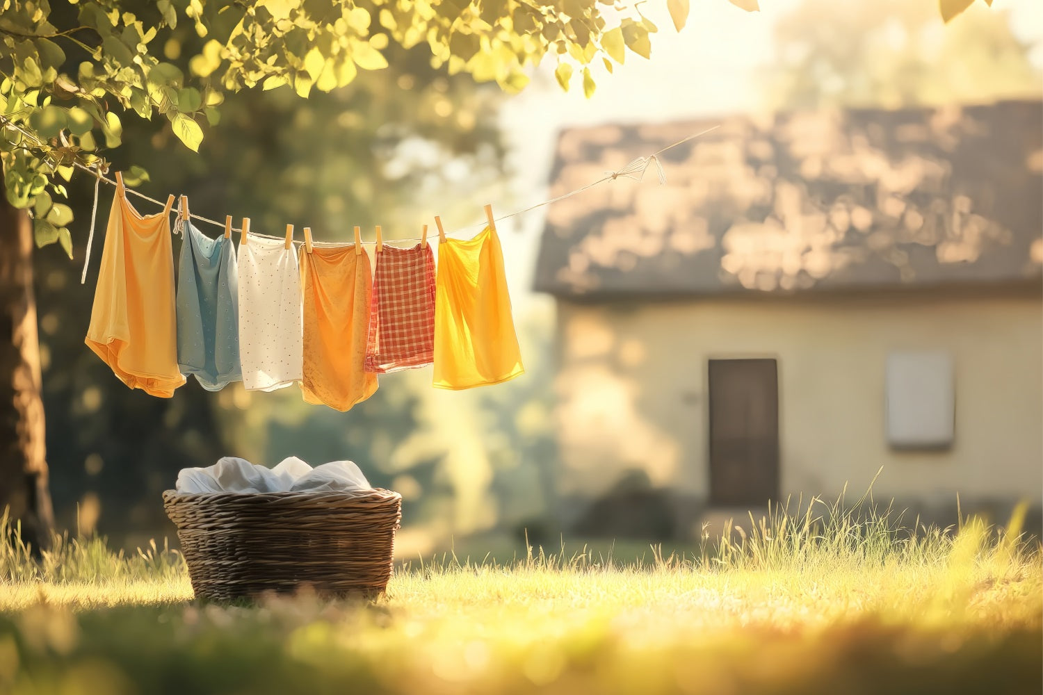 Spring Photoshoot Backdrop Rustic Clothesline Sunlit Meadow Backdrop LXX1-78