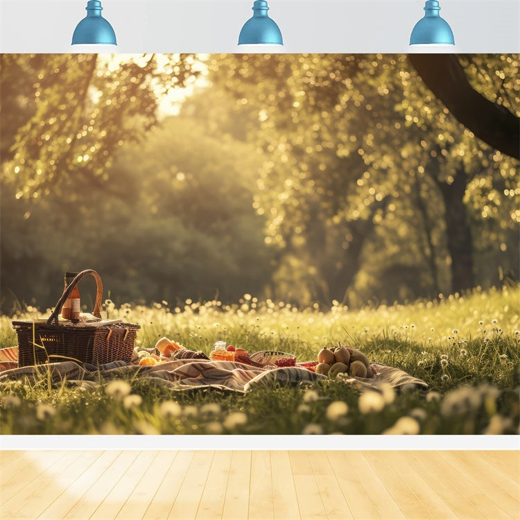 Spring Photo Booth Backdrop Sunny Picnic Scene Grass Backdrop LXX1-79