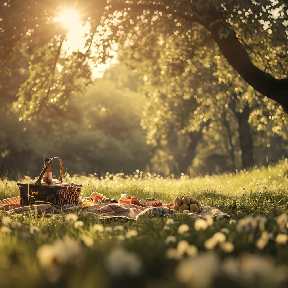 Spring Photo Booth Backdrop Sunny Picnic Scene Grass Backdrop LXX1-79