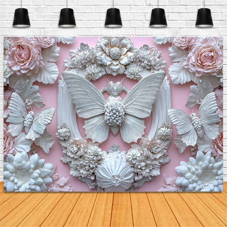 Backdrop Spring White Butterfly Blooming Floral Backdrop LXX1-8