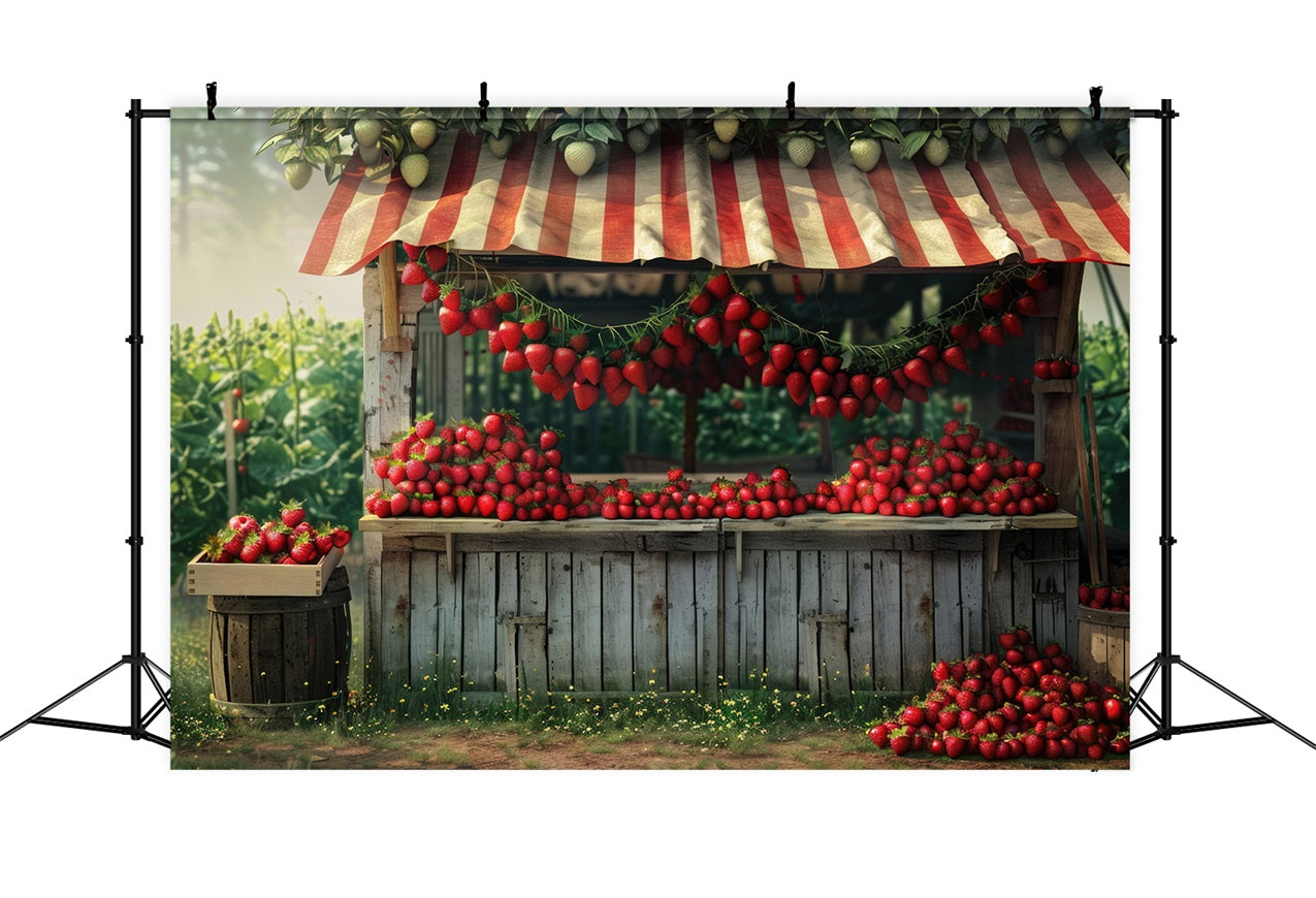 Spring Photo Backdrop Strawberries Rustic Farm Stall Backdrop LXX1-81