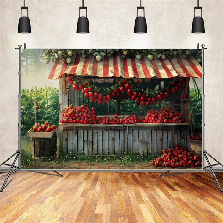 Spring Photo Backdrop Strawberries Rustic Farm Stall Backdrop LXX1-81