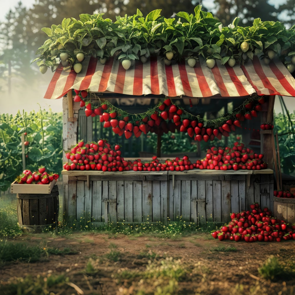 Spring Photo Backdrop Strawberries Rustic Farm Stall Backdrop LXX1-81