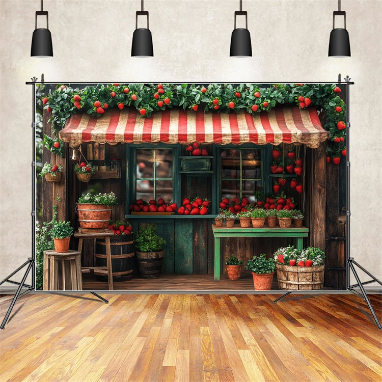 Spring Photography Backdrops Strawberry Shop Wood Decor Backdrop LXX1-82