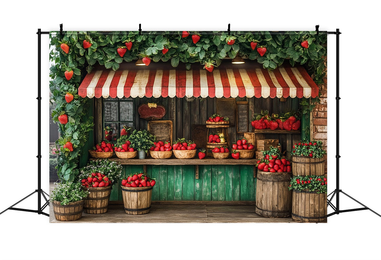 Spring Backdrops Strawberry Shop Wood Green Decor Backdrop LXX1-83