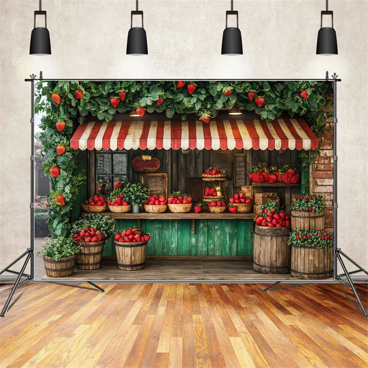 Spring Backdrops Strawberry Shop Wood Green Decor Backdrop LXX1-83