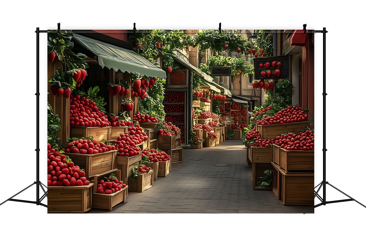 Spring Backdrop Strawberry Rustic Market Scene Backdrop LXX1-84