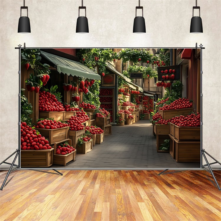 Spring Backdrop Strawberry Rustic Market Scene Backdrop LXX1-84