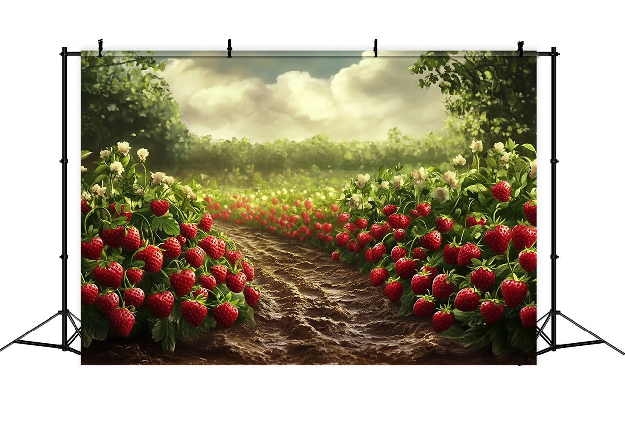 Spring Backdrops Ideas Sunlit Strawberry Field Photography Backdrop LXX1-85