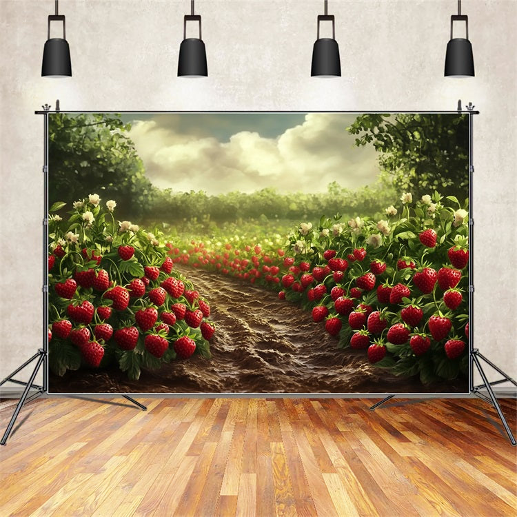 Spring Backdrops Ideas Sunlit Strawberry Field Photography Backdrop LXX1-85