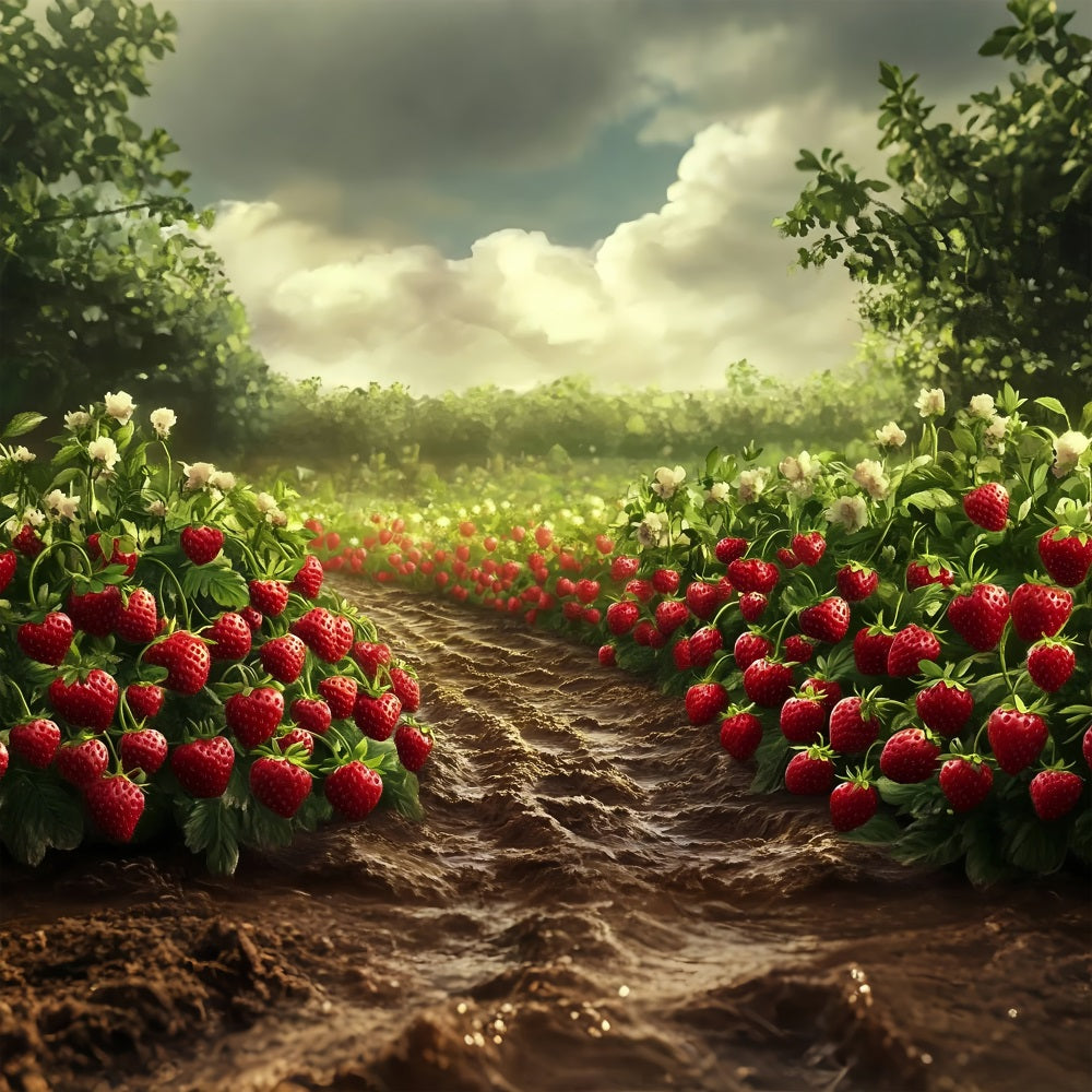 Spring Backdrops Ideas Sunlit Strawberry Field Photography Backdrop LXX1-85