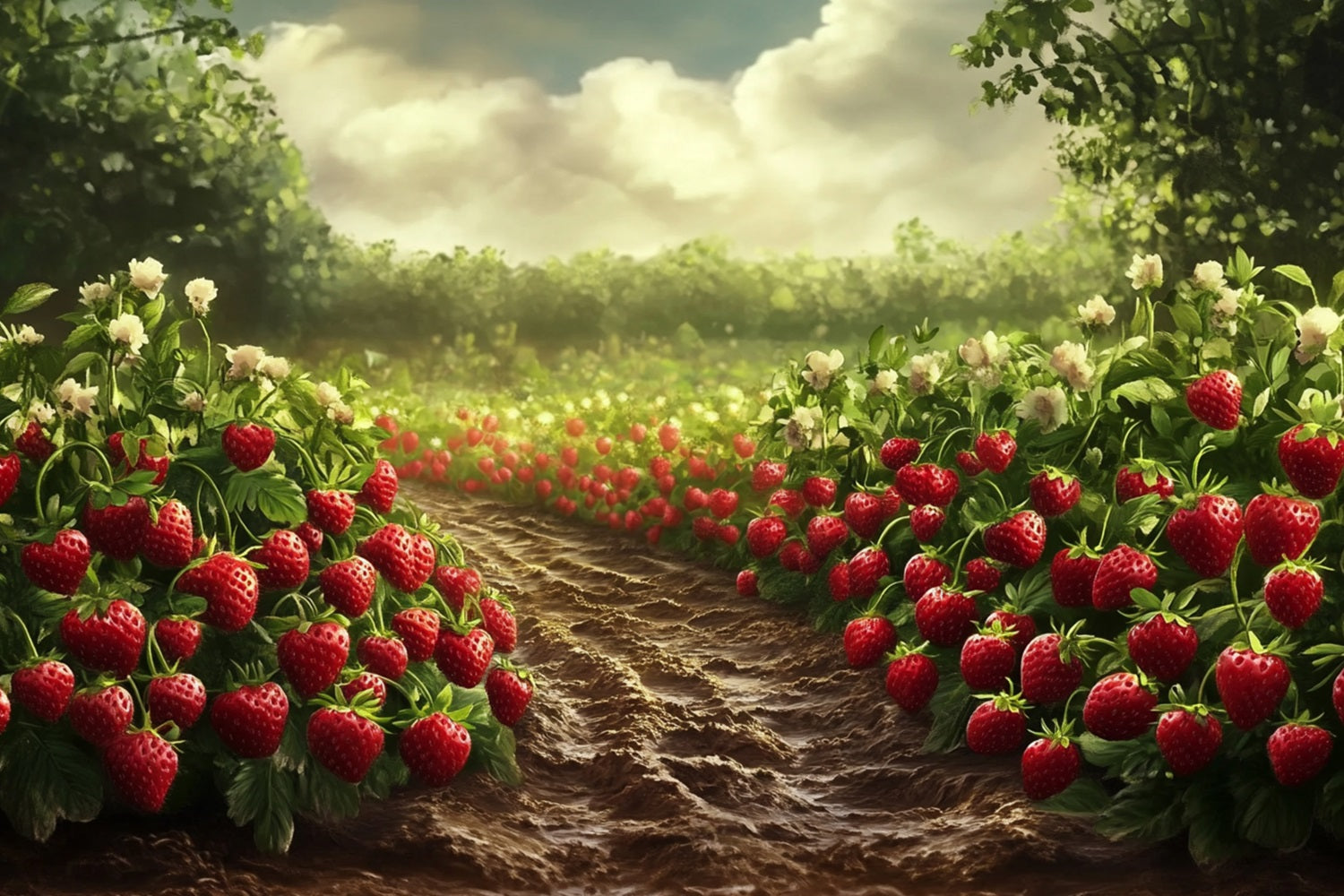 Spring Backdrops Ideas Sunlit Strawberry Field Photography Backdrop LXX1-85