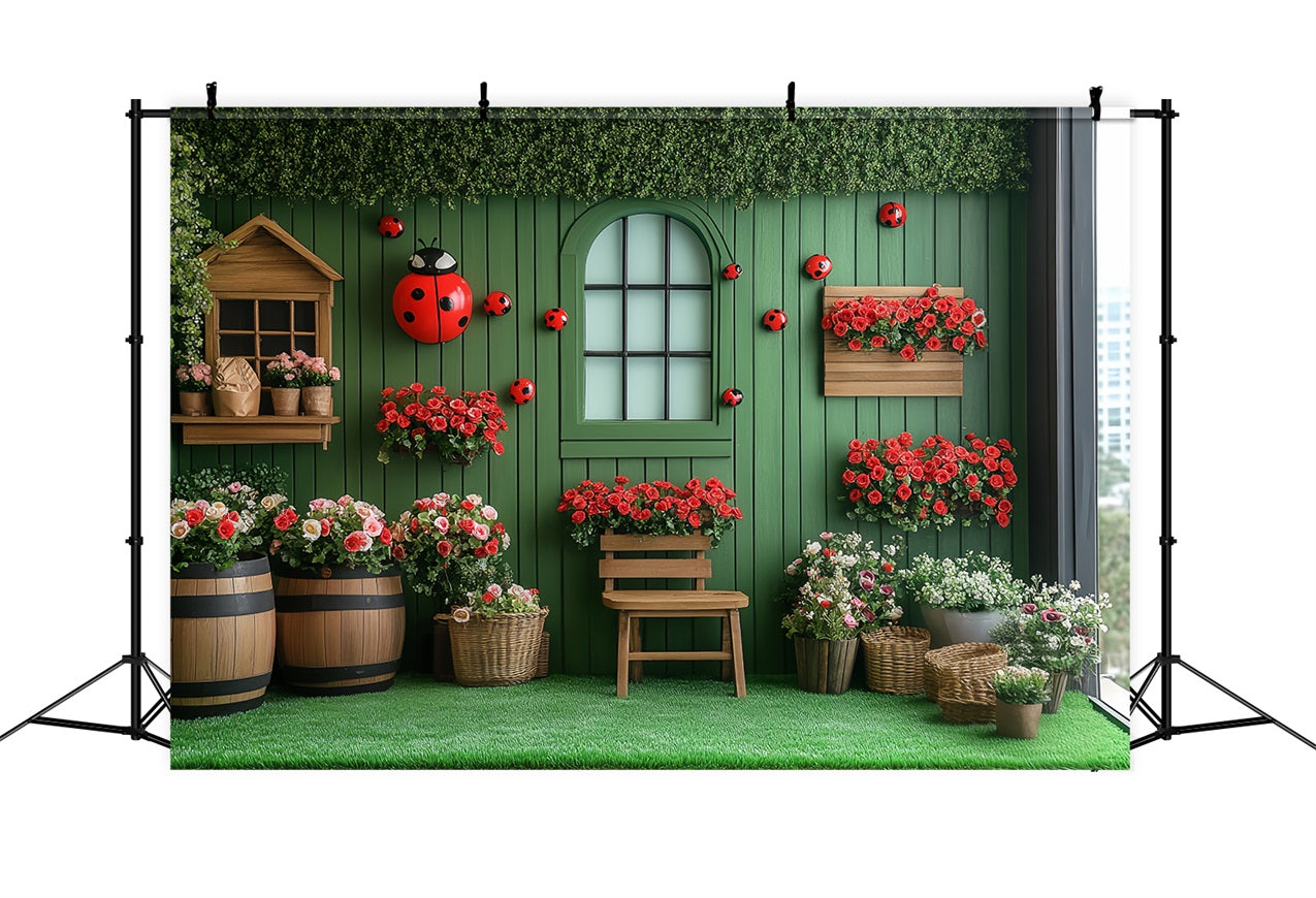 Spring Floral Backdrop Garden Wall Ladybugs Backdrop LXX1-86