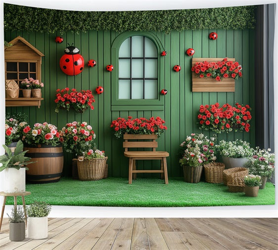 Spring Floral Backdrop Garden Wall Ladybugs Backdrop LXX1-86