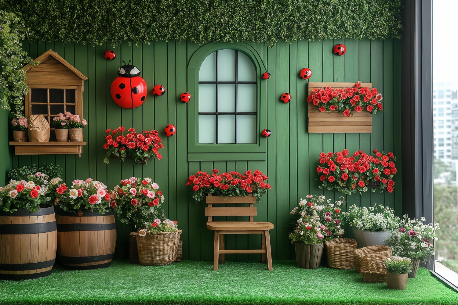 Spring Floral Backdrop Garden Wall Ladybugs Backdrop LXX1-86