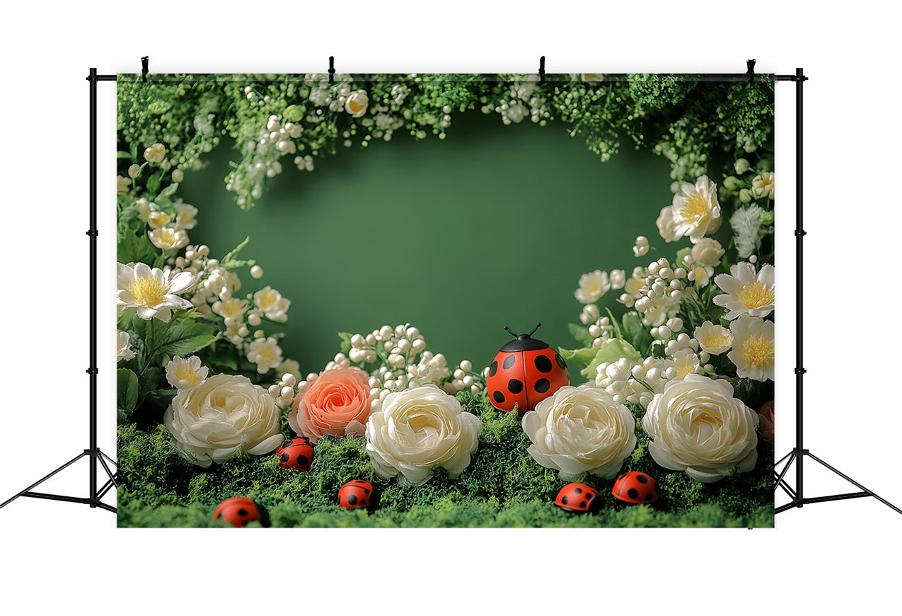 Spring Themed Backdrop Charming Ladybug Floral Backdrop LXX1-87