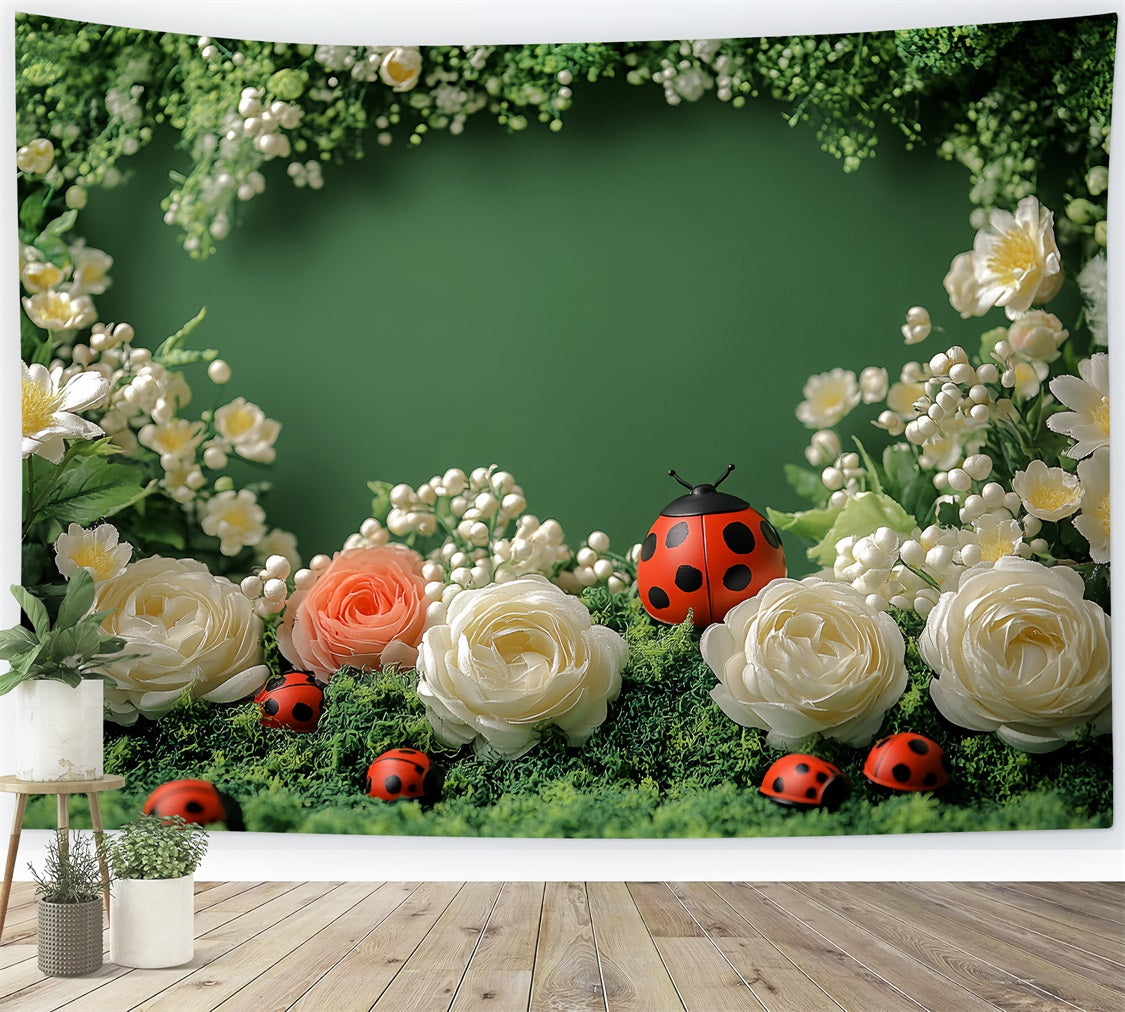 Spring Themed Backdrop Charming Ladybug Floral Backdrop LXX1-87