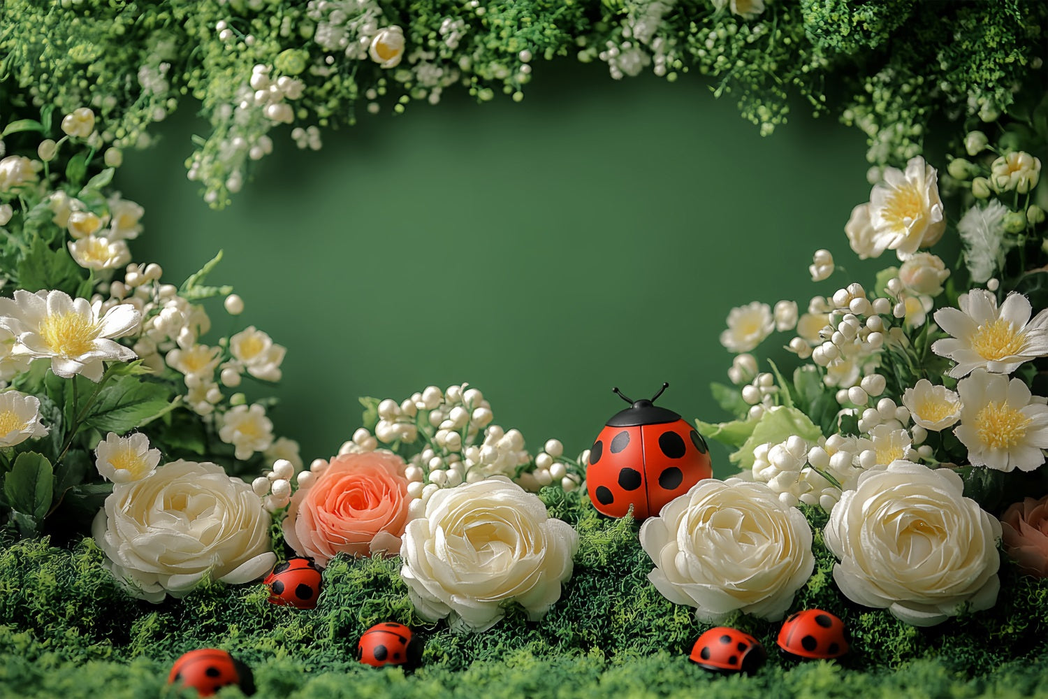 Spring Themed Backdrop Charming Ladybug Floral Backdrop LXX1-87