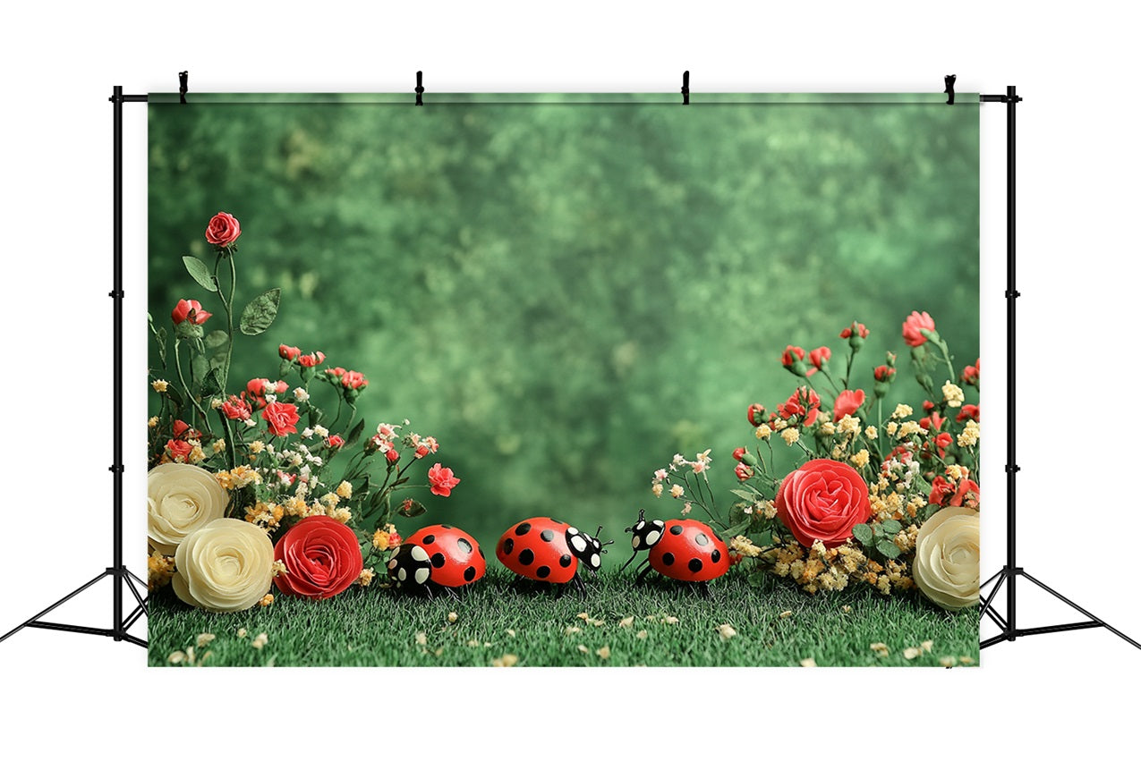 Spring Flowers Backdrop Ladybug Green Garden Backdrop LXX1-88