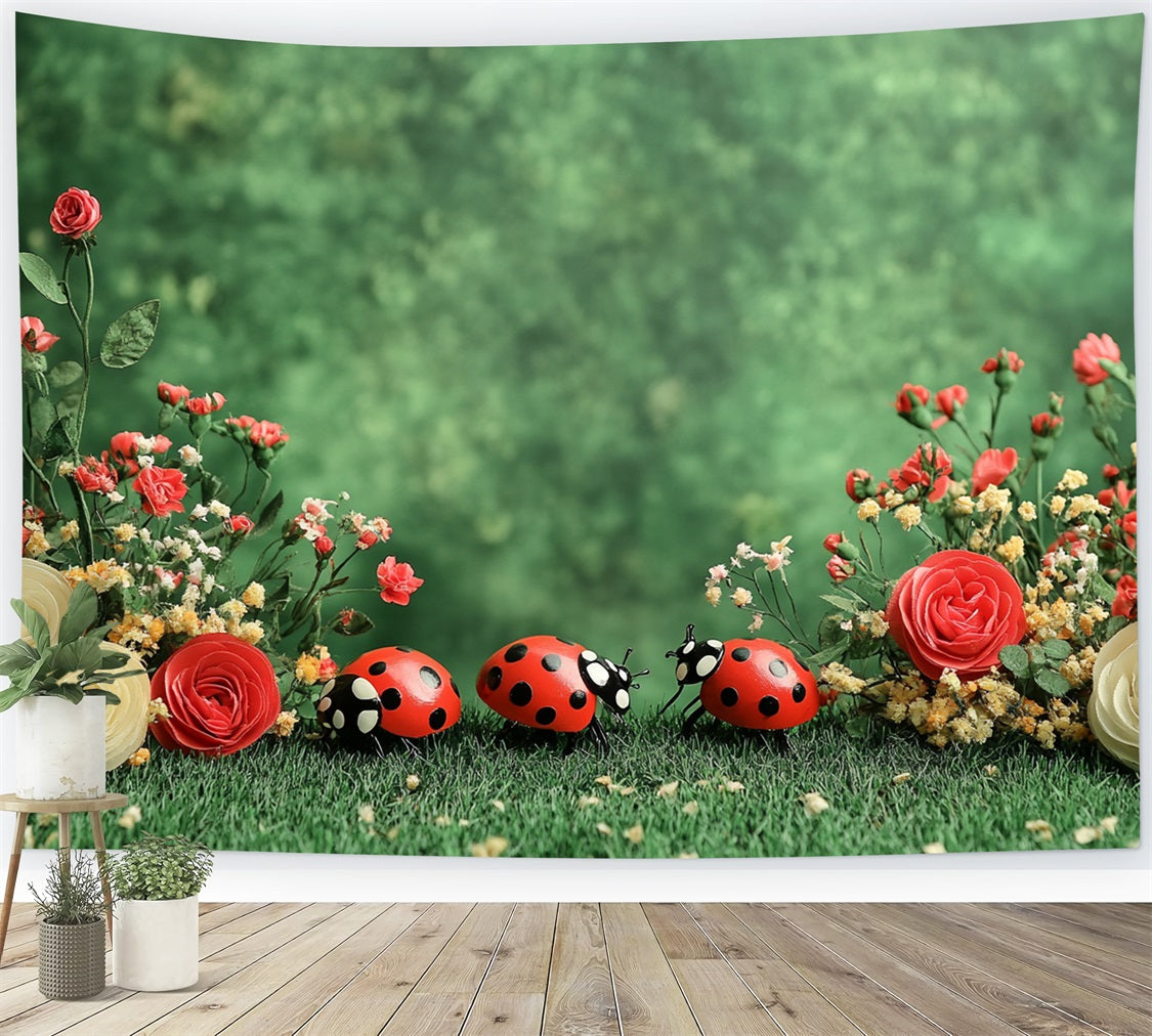 Spring Flowers Backdrop Ladybug Green Garden Backdrop LXX1-88