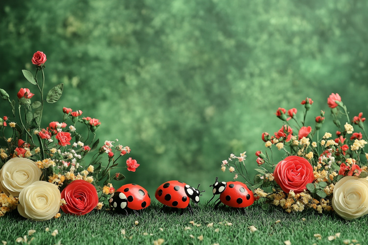 Spring Flowers Backdrop Ladybug Green Garden Backdrop LXX1-88