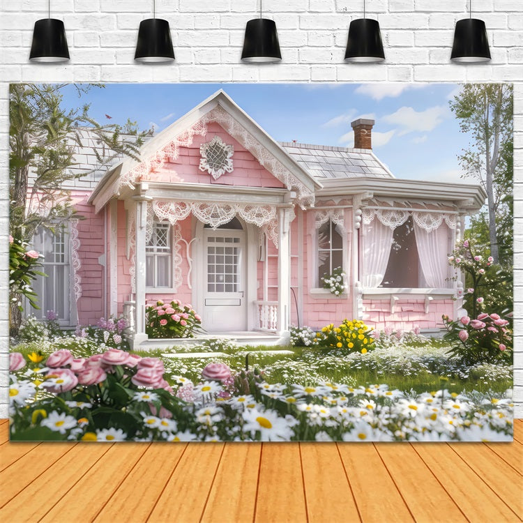 Springtime Backdrop Pink Cottage Blooming Garden Photography Backdrop LXX1-89