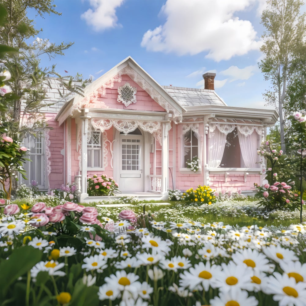 Springtime Backdrop Pink Cottage Blooming Garden Photography Backdrop LXX1-89