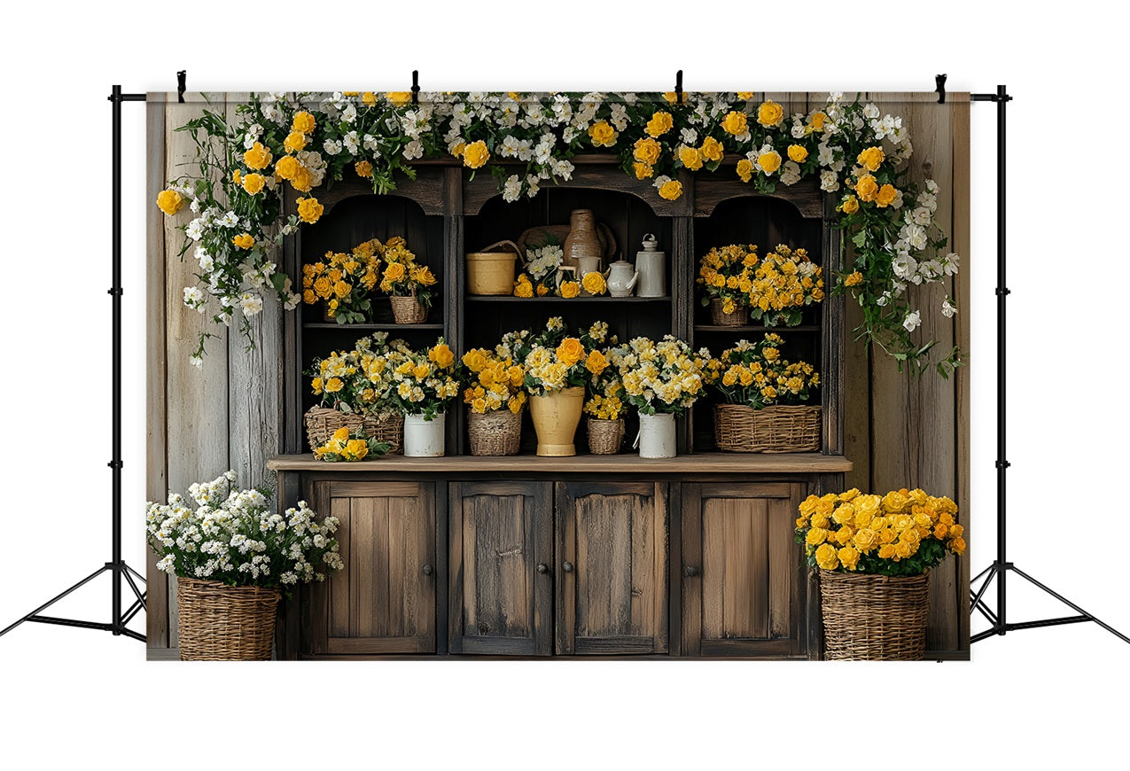 Photography Spring Backdrop Wooden Cabinet Flower Display Backdrop LXX1-93